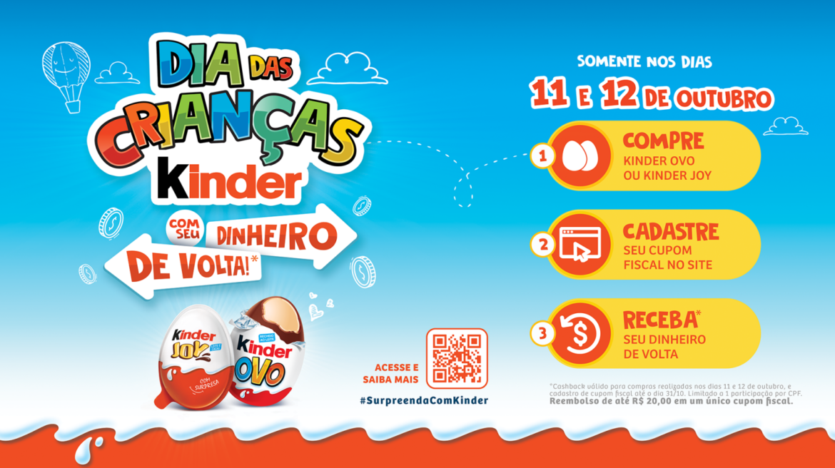 Kinder vai garantir dinheiro de volta na compra de produtos da marca neste Dia das Crianças